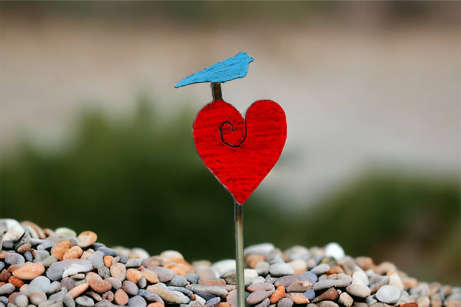 Whimsies - Heart Plant Stake Bird garden metal heart rustic metal sign