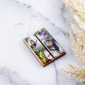 No Man’s Land – Vintage Butterfly Forest Rectangle Earrings