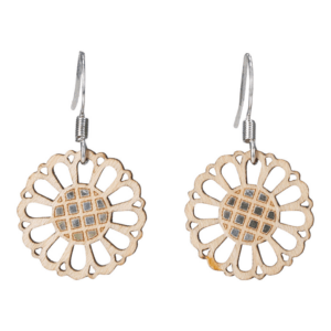 Woodcutts Sunflower Earring with Silver Foil Accent: Walnut