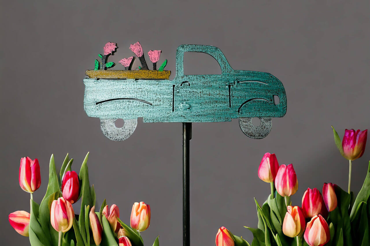 Whimsies - Vintage pickup truck plant stake garden stake lawn stake eco