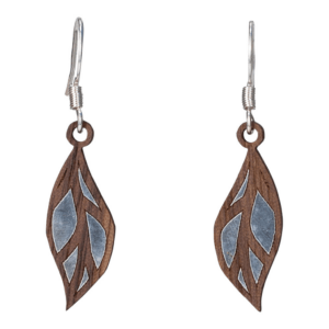 Woodcutts Inc. – Feather Leaf Twig Earring with Silver Foil Accent: Walnut