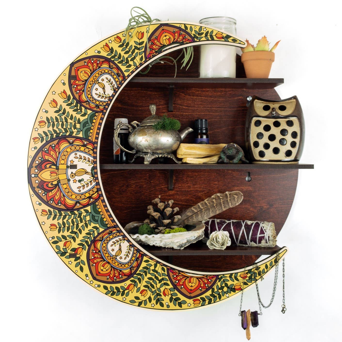 Standish House - Mandala moon shelf, Crystal shelf, Essential oil shelf
