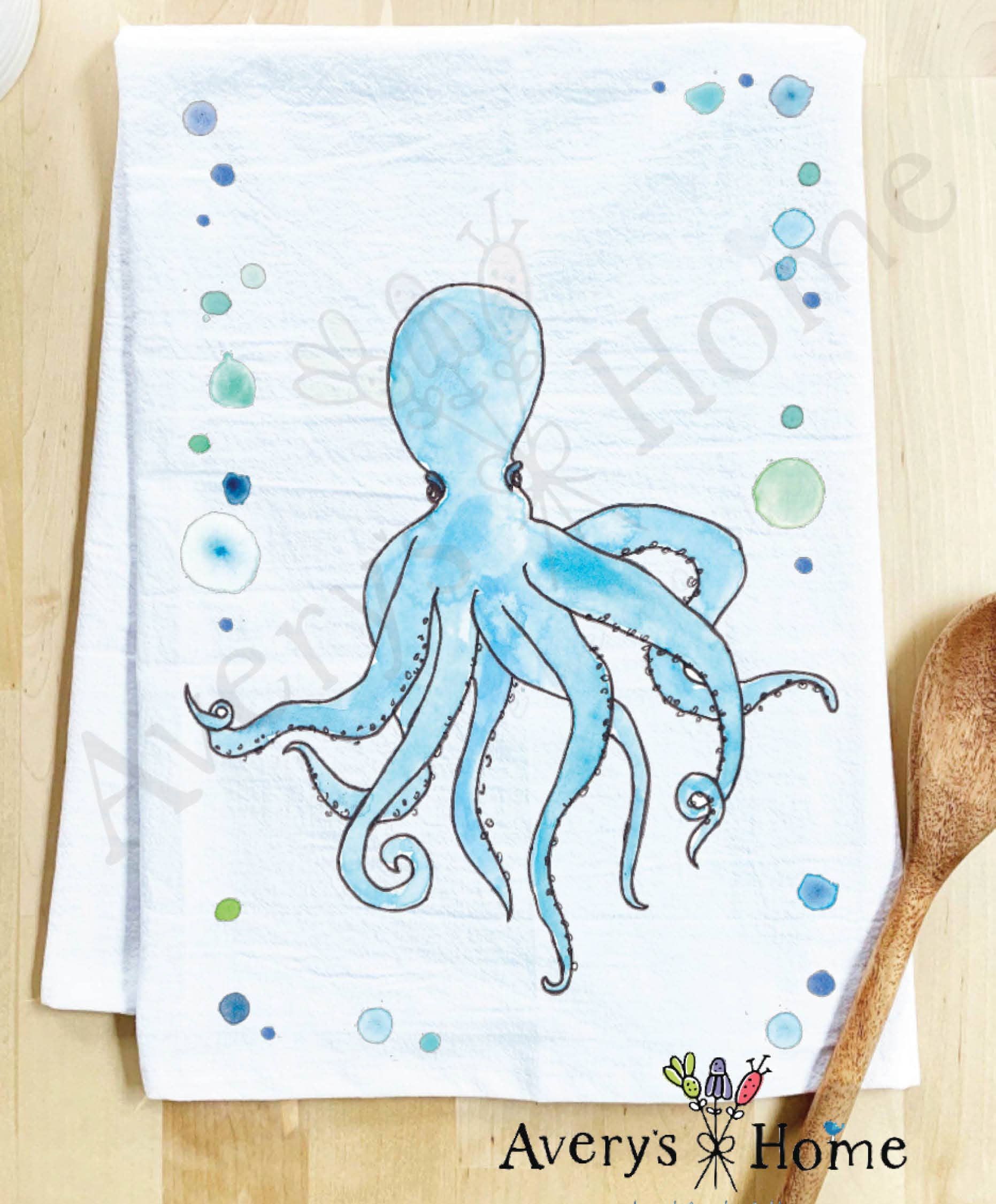 Avery's Home - Octopus Cute Coastal Customizable Kitchen Towel: Standard